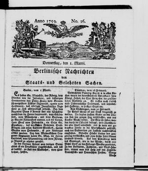 Berlinische Nachrichten von Staats- und gelehrten Sachen vom 01.03.1759