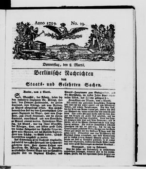 Berlinische Nachrichten von Staats- und gelehrten Sachen vom 08.03.1759