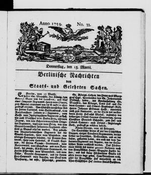 Berlinische Nachrichten von Staats- und gelehrten Sachen on Mar 15, 1759