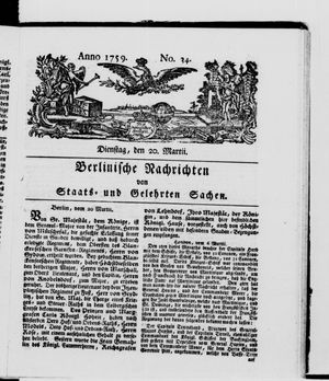 Berlinische Nachrichten von Staats- und gelehrten Sachen vom 20.03.1759