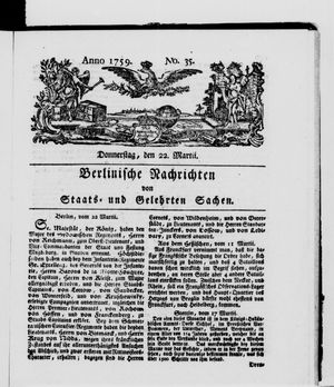 Berlinische Nachrichten von Staats- und gelehrten Sachen vom 22.03.1759