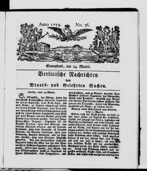 Berlinische Nachrichten von Staats- und gelehrten Sachen vom 24.03.1759