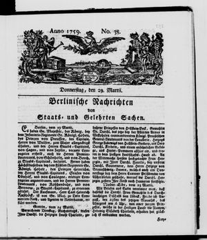 Berlinische Nachrichten von Staats- und gelehrten Sachen vom 29.03.1759