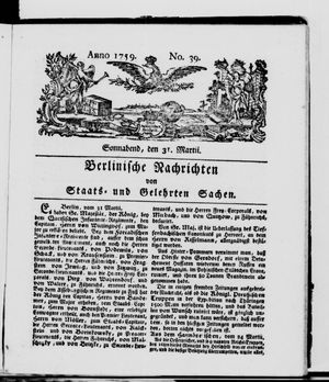 Berlinische Nachrichten von Staats- und gelehrten Sachen vom 31.03.1759