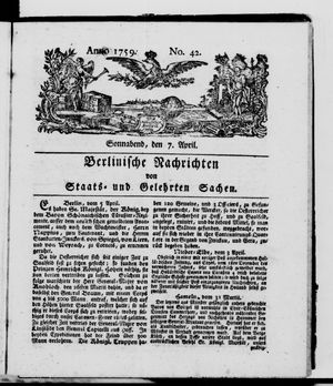 Berlinische Nachrichten von Staats- und gelehrten Sachen vom 07.04.1759