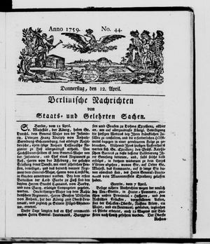 Berlinische Nachrichten von Staats- und gelehrten Sachen vom 12.04.1759