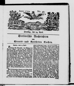 Berlinische Nachrichten von Staats- und gelehrten Sachen vom 24.04.1759