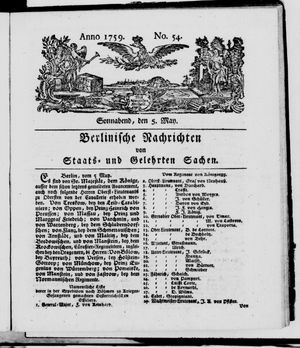 Berlinische Nachrichten von Staats- und gelehrten Sachen vom 05.05.1759