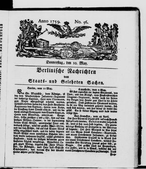 Berlinische Nachrichten von Staats- und gelehrten Sachen vom 10.05.1759
