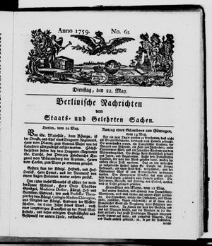 Berlinische Nachrichten von Staats- und gelehrten Sachen vom 22.05.1759