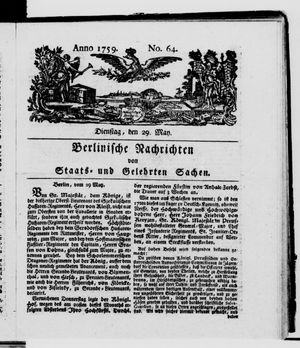 Berlinische Nachrichten von Staats- und gelehrten Sachen vom 29.05.1759