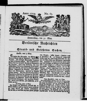 Berlinische Nachrichten von Staats- und gelehrten Sachen vom 31.05.1759
