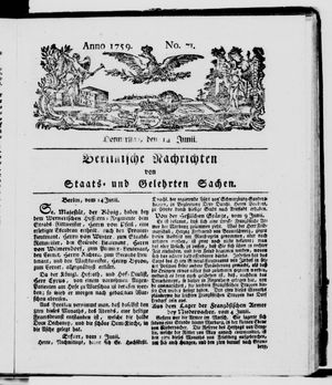 Berlinische Nachrichten von Staats- und gelehrten Sachen vom 14.06.1759