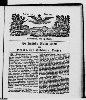 Berlinische Nachrichten von Staats- und gelehrten Sachen vom 16.06.1759