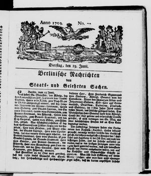 Berlinische Nachrichten von Staats- und gelehrten Sachen vom 19.06.1759