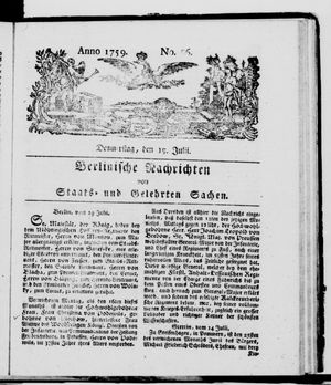Berlinische Nachrichten von Staats- und gelehrten Sachen vom 19.07.1759