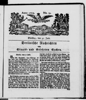 Berlinische Nachrichten von Staats- und gelehrten Sachen vom 31.07.1759