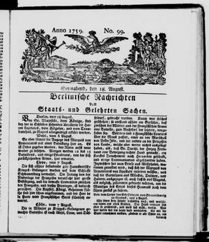 Berlinische Nachrichten von Staats- und gelehrten Sachen vom 18.08.1759