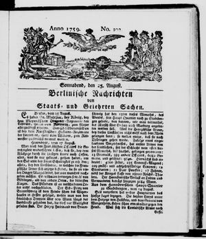 Berlinische Nachrichten von Staats- und gelehrten Sachen on Aug 25, 1759