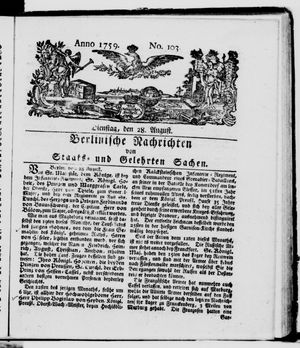 Berlinische Nachrichten von Staats- und gelehrten Sachen vom 28.08.1759