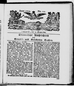 Berlinische Nachrichten von Staats- und gelehrten Sachen vom 01.09.1759