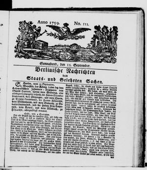 Berlinische Nachrichten von Staats- und gelehrten Sachen vom 15.09.1759