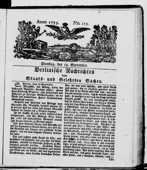 Berlinische Nachrichten von Staats- und gelehrten Sachen vom 18.09.1759