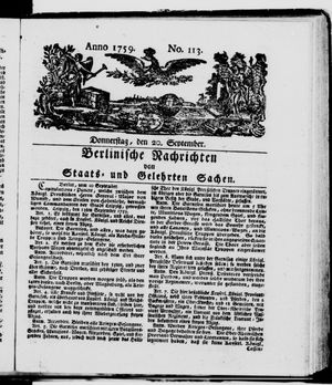 Berlinische Nachrichten von Staats- und gelehrten Sachen vom 20.09.1759