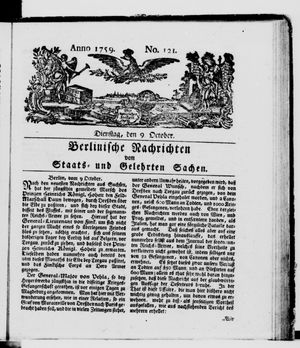Berlinische Nachrichten von Staats- und gelehrten Sachen vom 09.10.1759