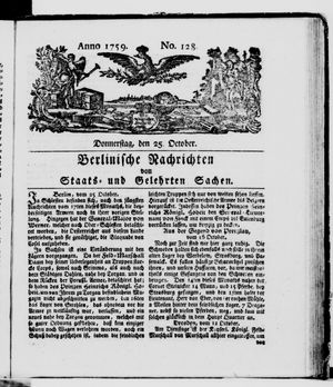 Berlinische Nachrichten von Staats- und gelehrten Sachen vom 25.10.1759