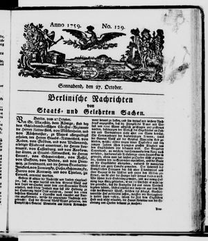 Berlinische Nachrichten von Staats- und gelehrten Sachen vom 27.10.1759