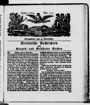 Berlinische Nachrichten von Staats- und gelehrten Sachen vom 03.11.1759