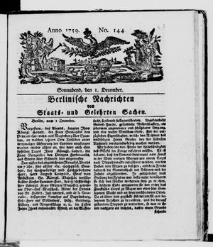 Berlinische Nachrichten von Staats- und gelehrten Sachen vom 01.12.1759