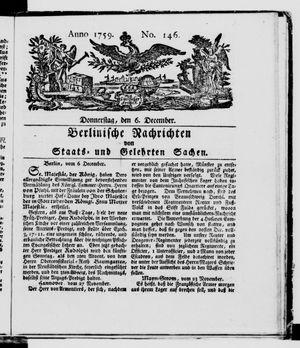 Berlinische Nachrichten von Staats- und gelehrten Sachen vom 06.12.1759