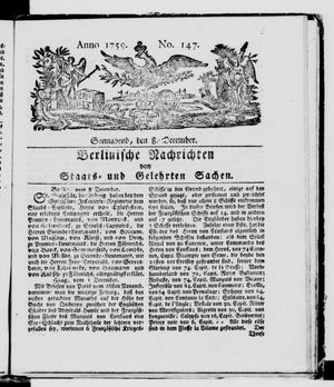 Berlinische Nachrichten von Staats- und gelehrten Sachen vom 08.12.1759