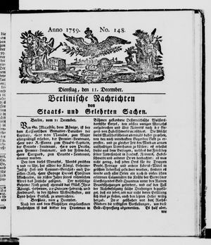 Berlinische Nachrichten von Staats- und gelehrten Sachen vom 11.12.1759