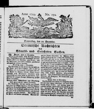 Berlinische Nachrichten von Staats- und gelehrten Sachen vom 20.12.1759