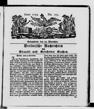 Berlinische Nachrichten von Staats- und gelehrten Sachen vom 22.12.1759