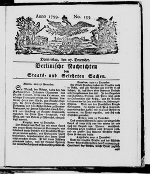 Berlinische Nachrichten von Staats- und gelehrten Sachen vom 27.12.1759