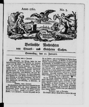 Berlinische Nachrichten von Staats- und gelehrten Sachen vom 10.01.1760