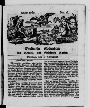 Berlinische Nachrichten von Staats- und gelehrten Sachen vom 05.02.1760