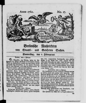 Berlinische Nachrichten von Staats- und gelehrten Sachen vom 07.02.1760