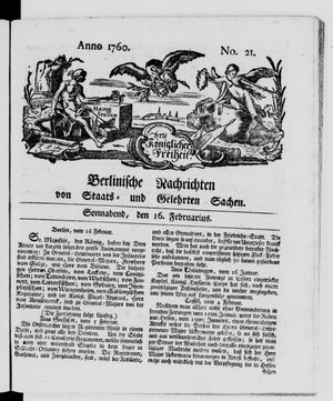 Berlinische Nachrichten von Staats- und gelehrten Sachen on Feb 16, 1760