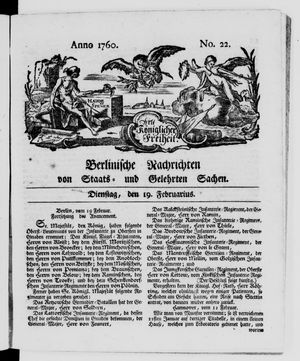 Berlinische Nachrichten von Staats- und gelehrten Sachen vom 19.02.1760