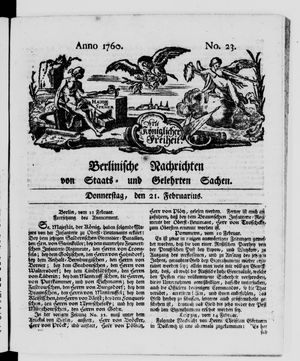 Berlinische Nachrichten von Staats- und gelehrten Sachen vom 21.02.1760
