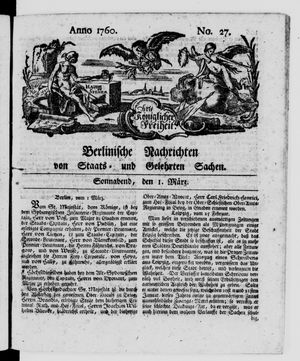 Berlinische Nachrichten von Staats- und gelehrten Sachen vom 01.03.1760