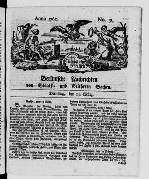 Berlinische Nachrichten von Staats- und gelehrten Sachen vom 11.03.1760