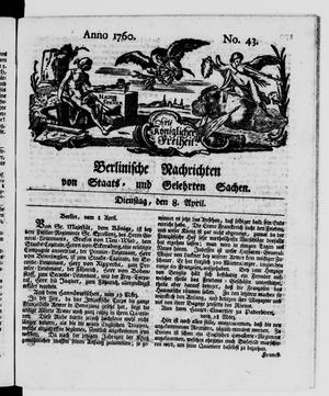 Berlinische Nachrichten von Staats- und gelehrten Sachen vom 08.04.1760
