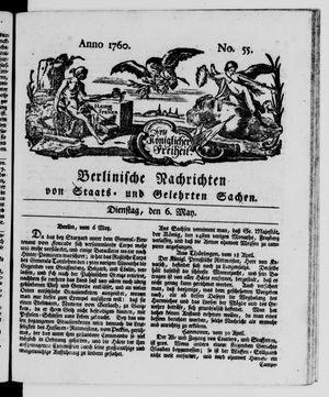 Berlinische Nachrichten von Staats- und gelehrten Sachen vom 06.05.1760