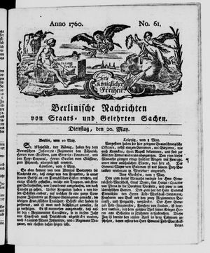 Berlinische Nachrichten von Staats- und gelehrten Sachen vom 20.05.1760